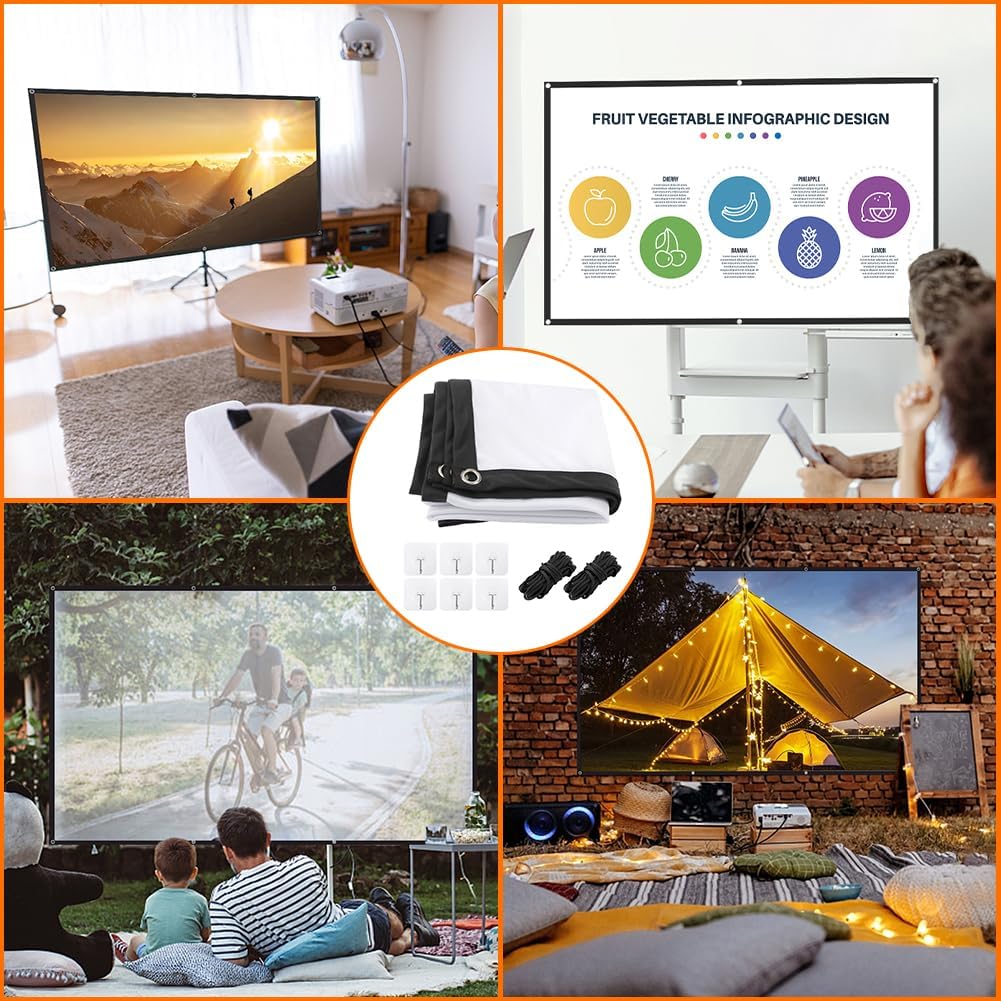 StepOK 16:9 60"|72"|84"|100"|120"|150" (60 inch Projector Screen, White Projector Screen, No Crease Home Theater
