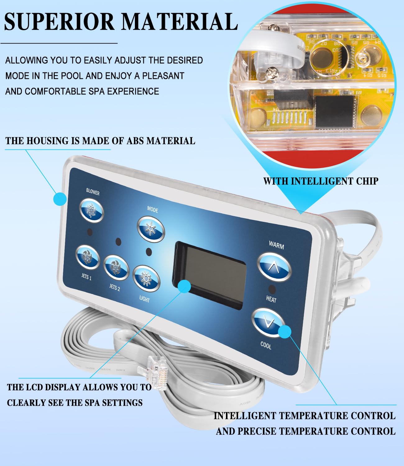 besttruck Replacement for Balboa 53189, VL701S Topside Control Panel with 7-Button, with Phone Plug Type Connector Conveniently Connects with VS510SZ and VS520SZ SPA Controllers