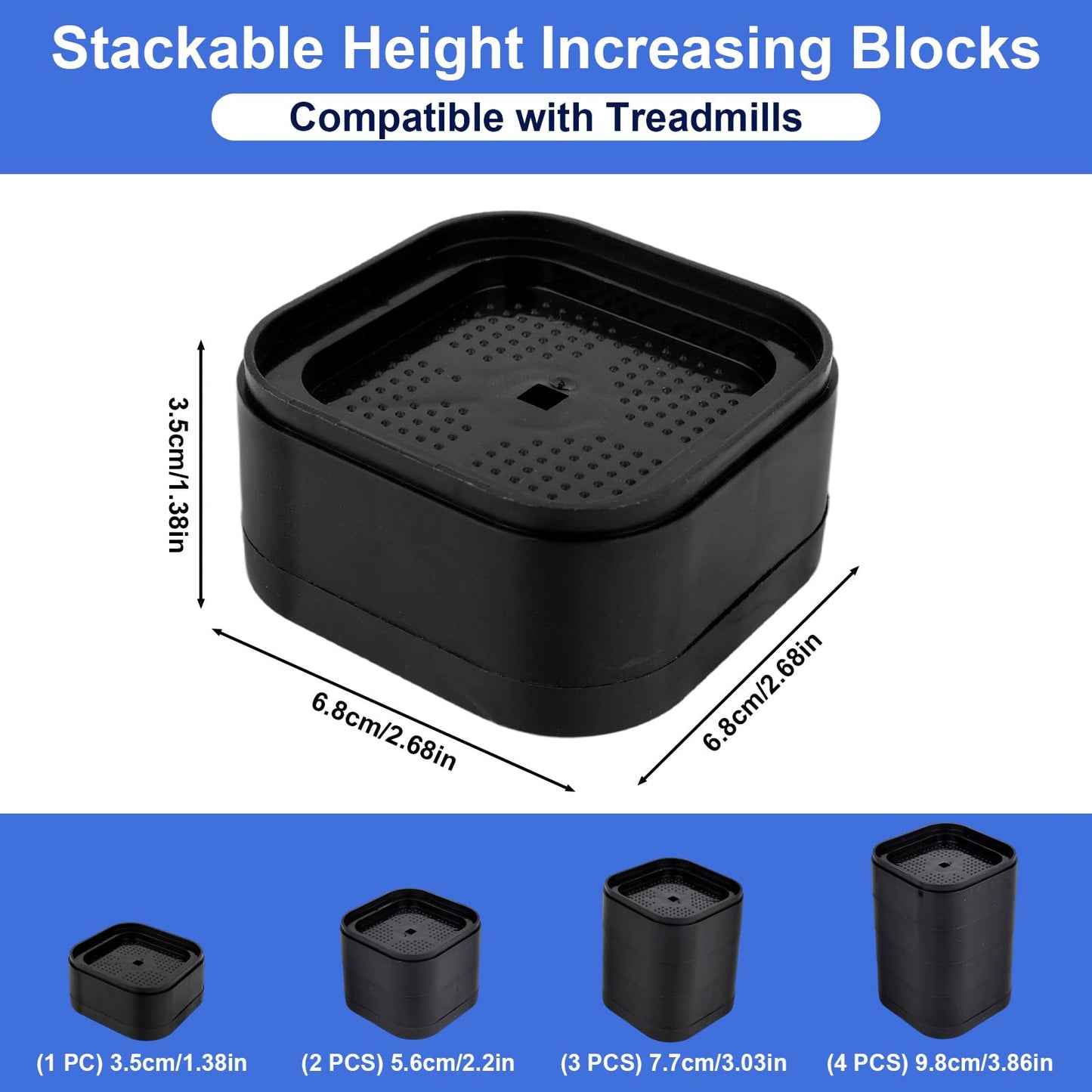 Penitue 8pcs Treadmill Incline Riser Blocks, Walking Stackable Height Adjustable Incline Blocks Pad Attachment Non-Slip Upgrade Ramp for Home Gym Leveling & Uphill Workout Treadmill Accessories