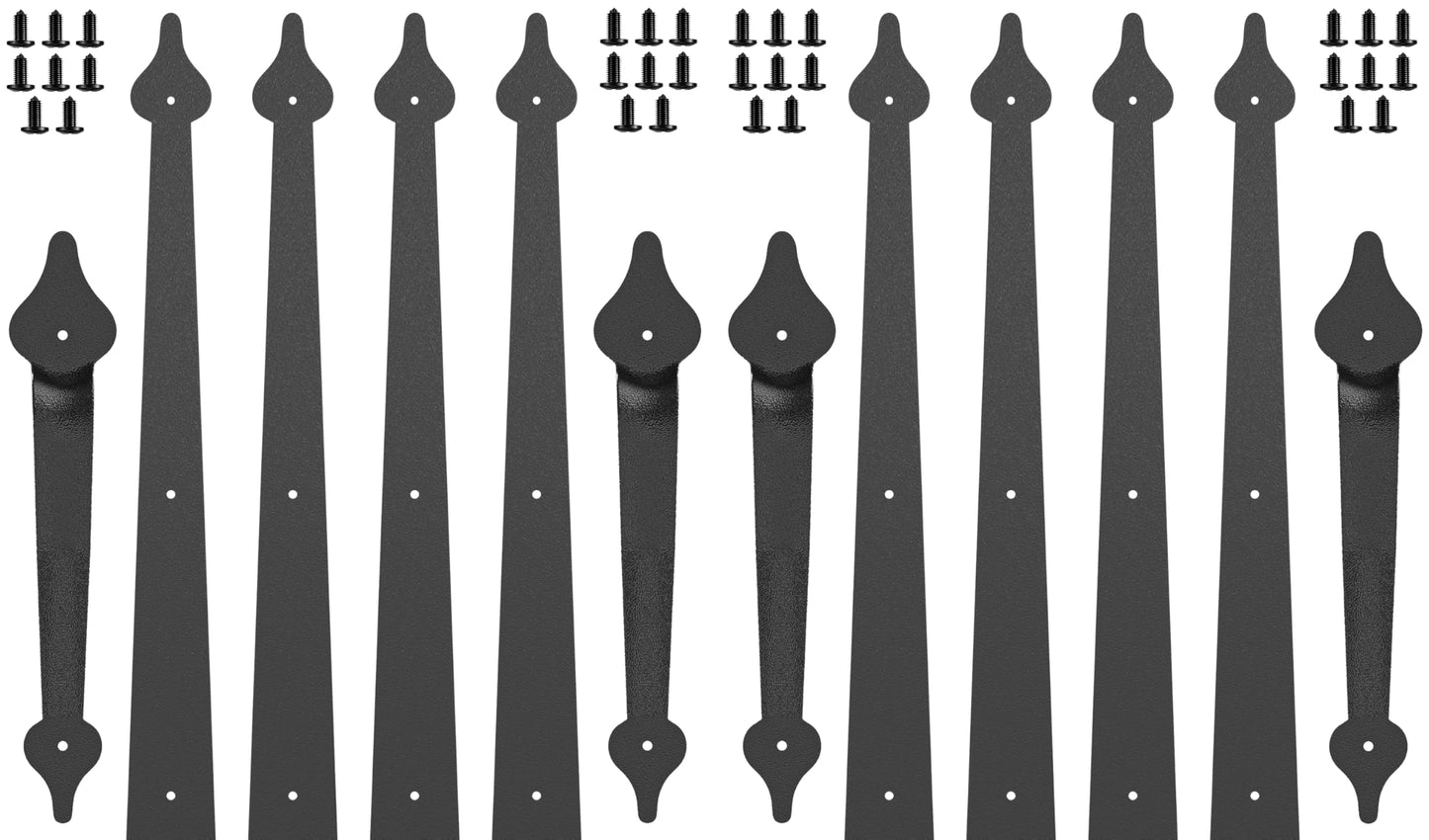 SANKEYTEW Decorative Garage Door Hardware Kit Carriage House Accents 8 Hinges and 4 Handles for 2 Car Garage, Screw Mounted, Black Steel