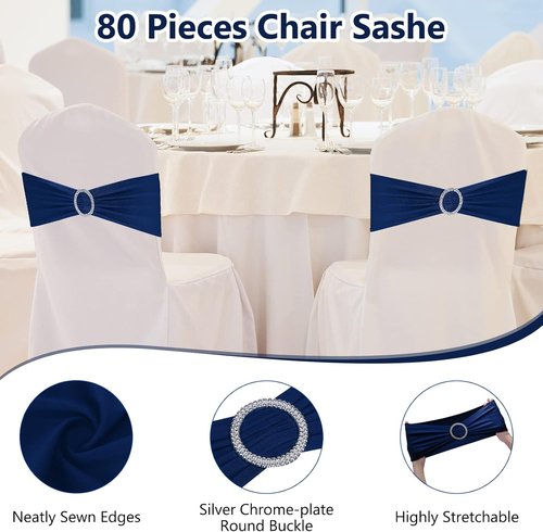 CHENGU Spandex Stretch Chair Sashes - 150 Elastic Covers with Buckle Slider for Weddings & Events | Dark Blue