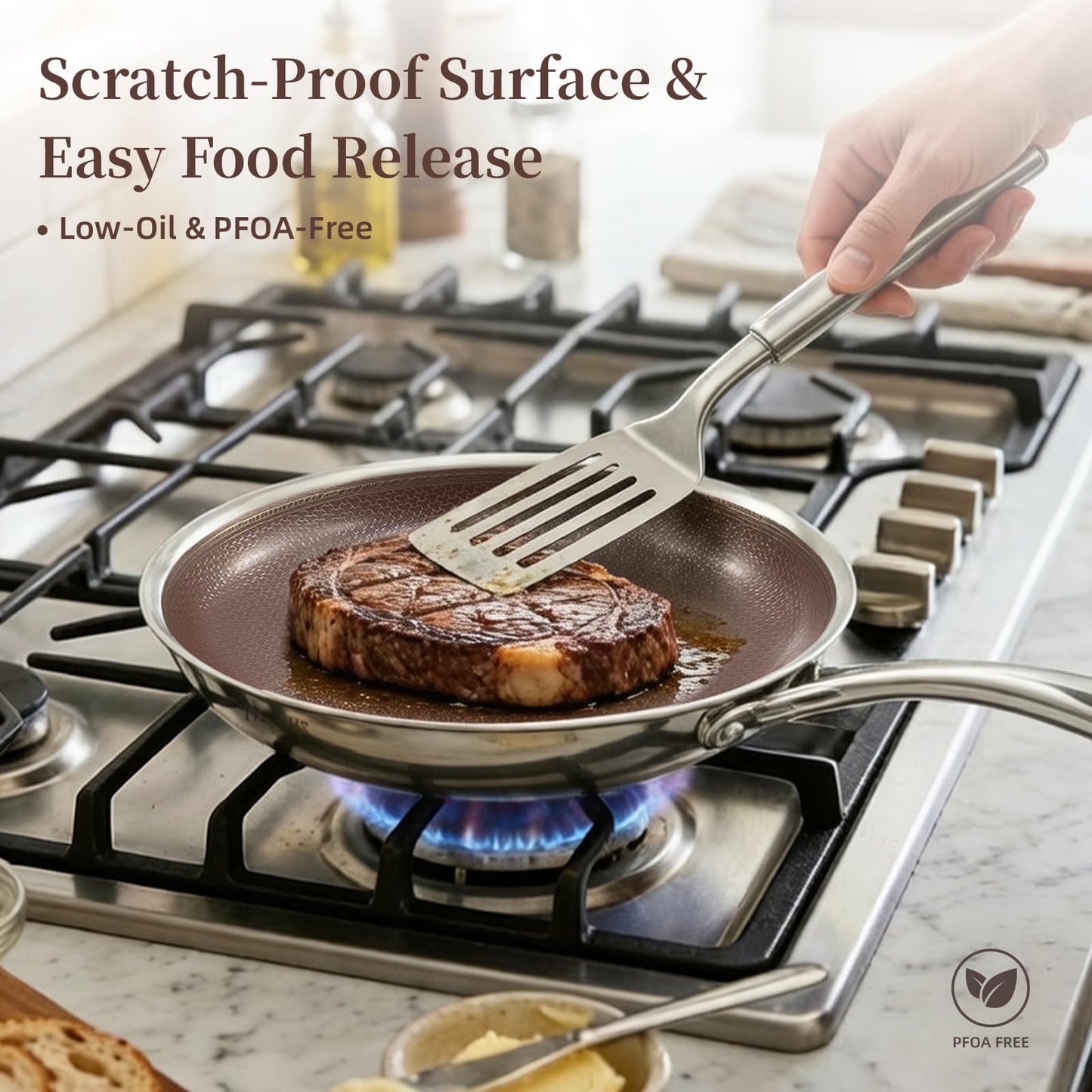 DELUXE Hybrid Ceramic Nonstick 5-PC Fry Pan Set,8,10,12 Inch Frying Pans with Tempered Glass Lid,Stay-Cool Handle, Dishwasher Safe, Works on All Stovetops Induction for Home Daily Cooking (Burgundy)