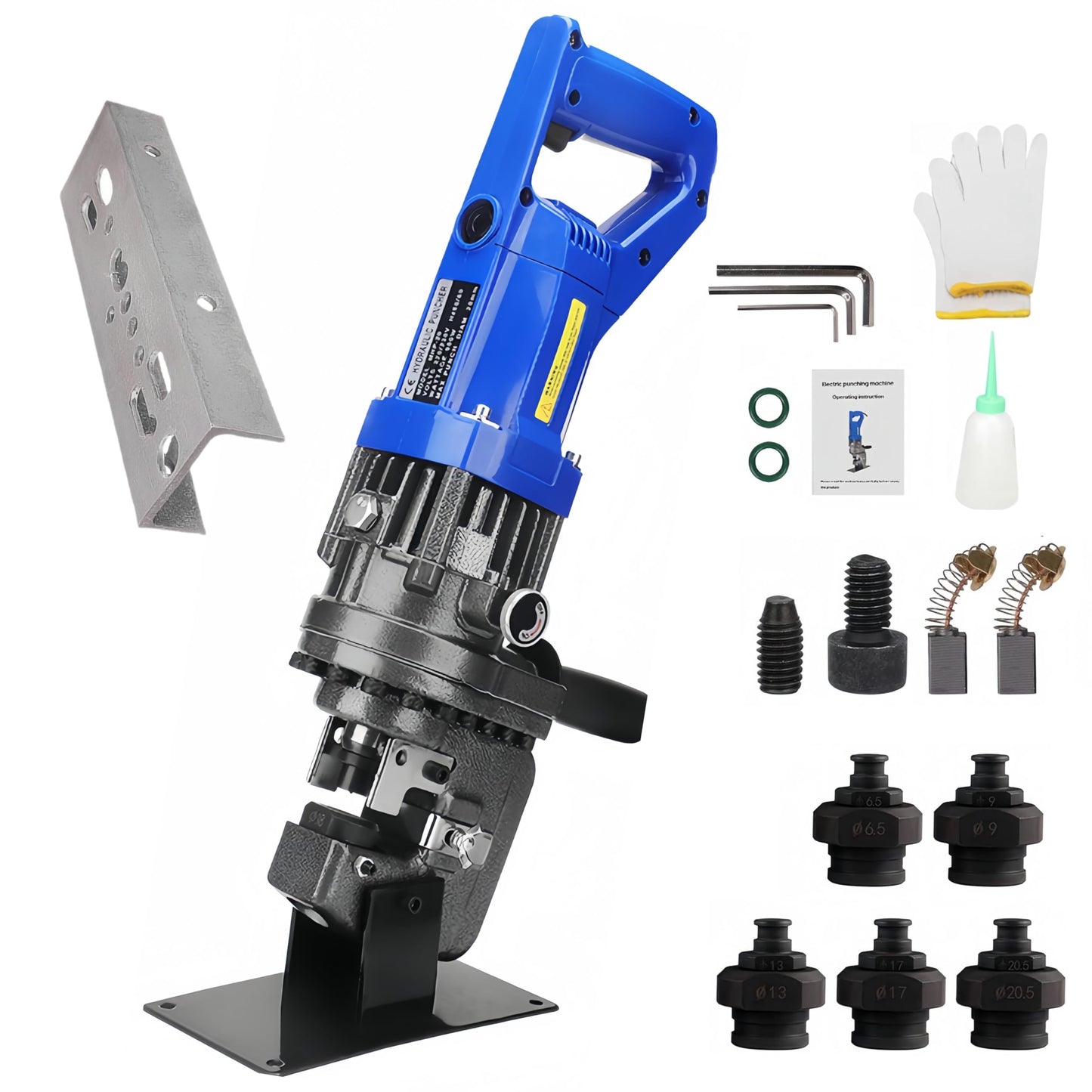 1800W Electric Hydraulic Hole Puncher, Hydraulic Press Punching Tool, Metal Copper Hole Punching Machine with 1/4" 3/8" 1/2" 11/16" 4/5" Dies for Steel Iron Aluminum Copper Sheet