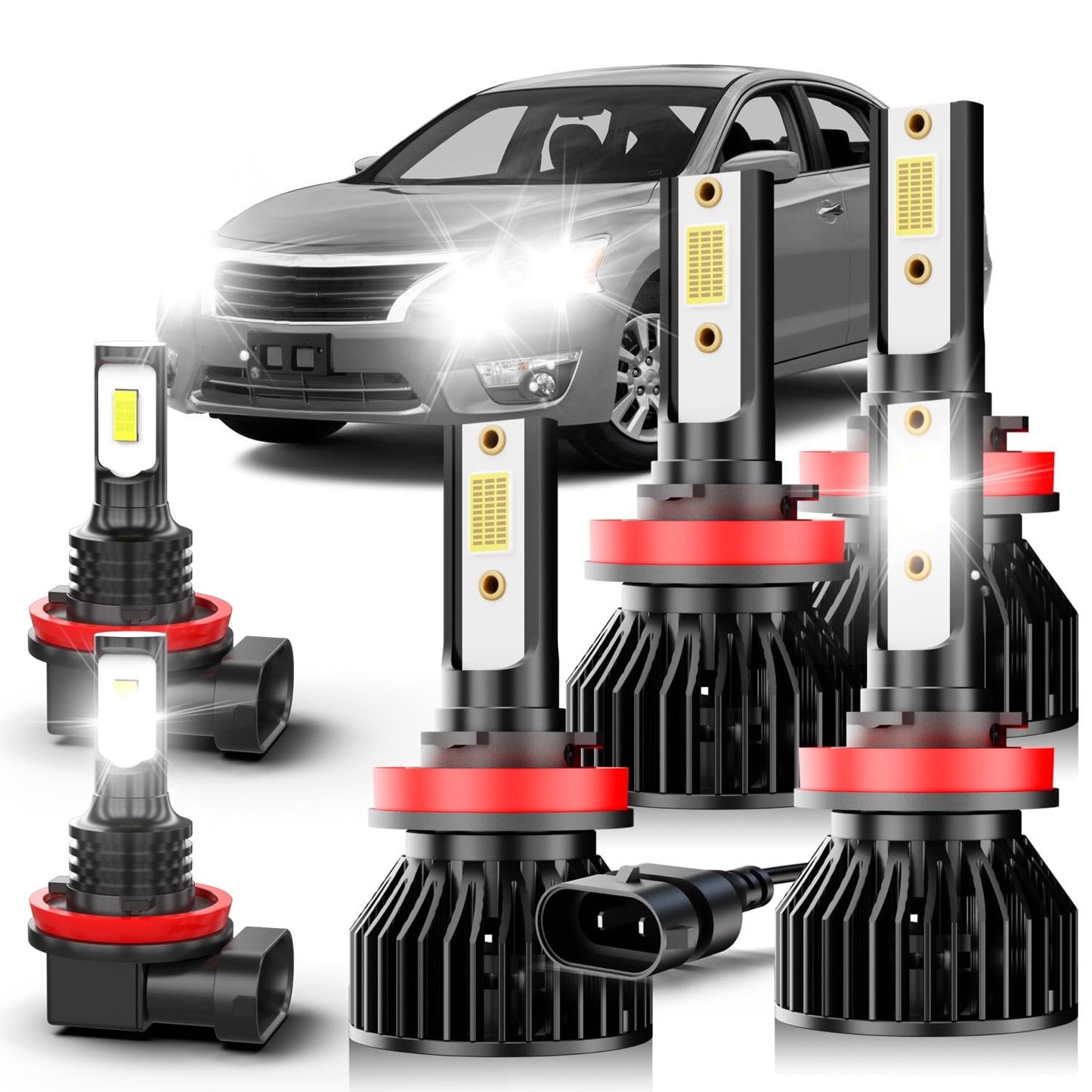 pfsynb LED Headlight Bulbs H9+H11 for Nissan Altima 2007-2018, 6000K White, IP68, 6-Pack