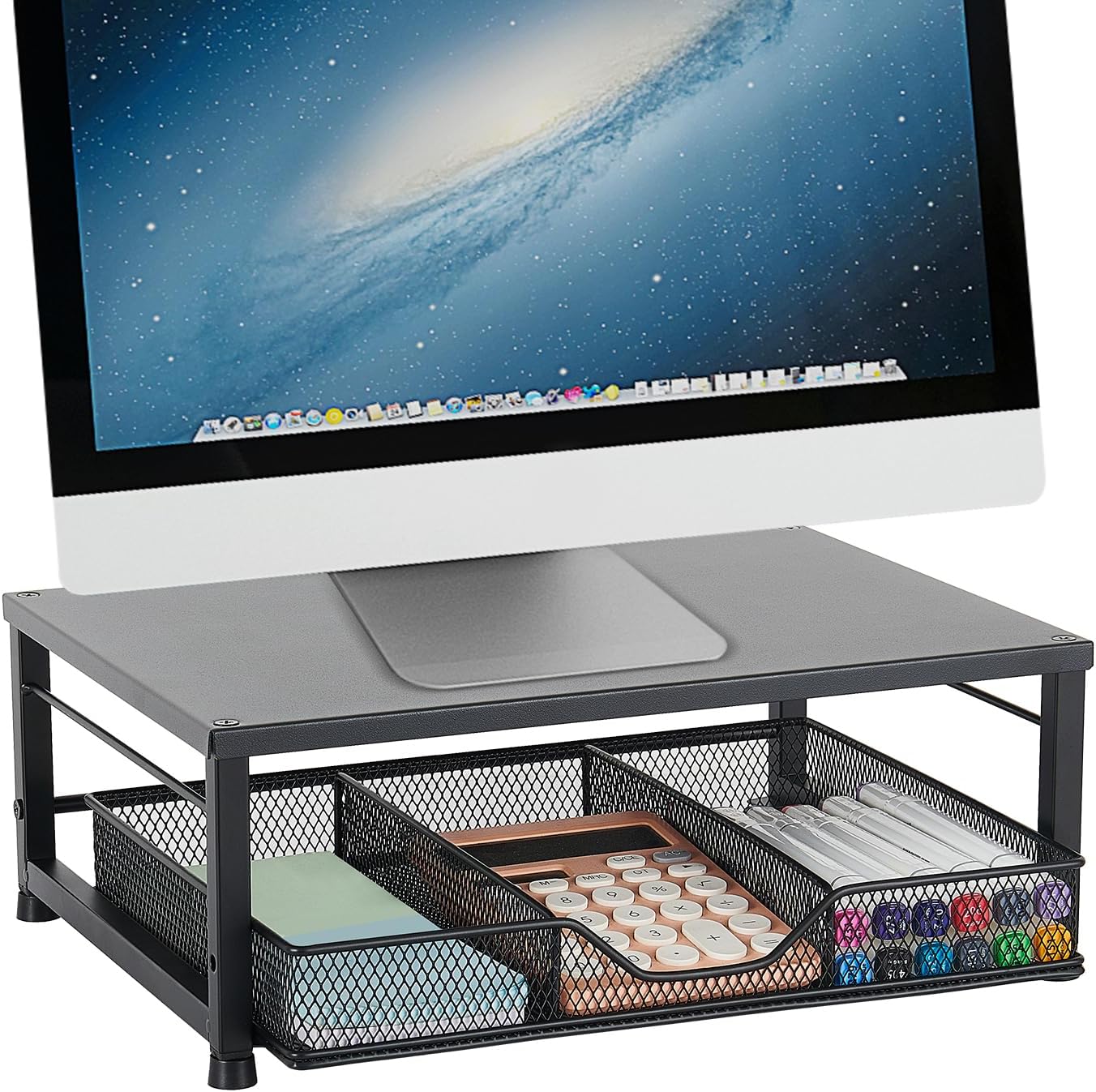 Small Laptop Stand for Desk, Monitor Stand Riser, Desk Organizer for Office Organization, Office Desk Accessories