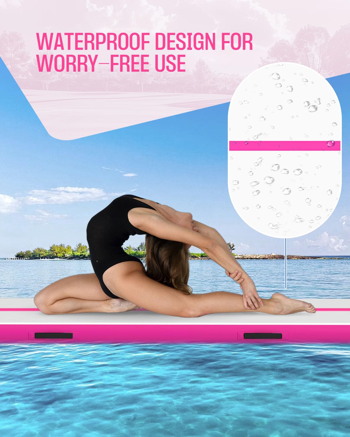 SWRORDAWN Inflatable Gymnastics Mat 13ft, 4 inches Thickness Gymnastic Mats with Electric Pump and Carry Bag for Kids Home Use Outdoor Training Yoga Cheerleading Gym Studio Backyard Park, Pink
