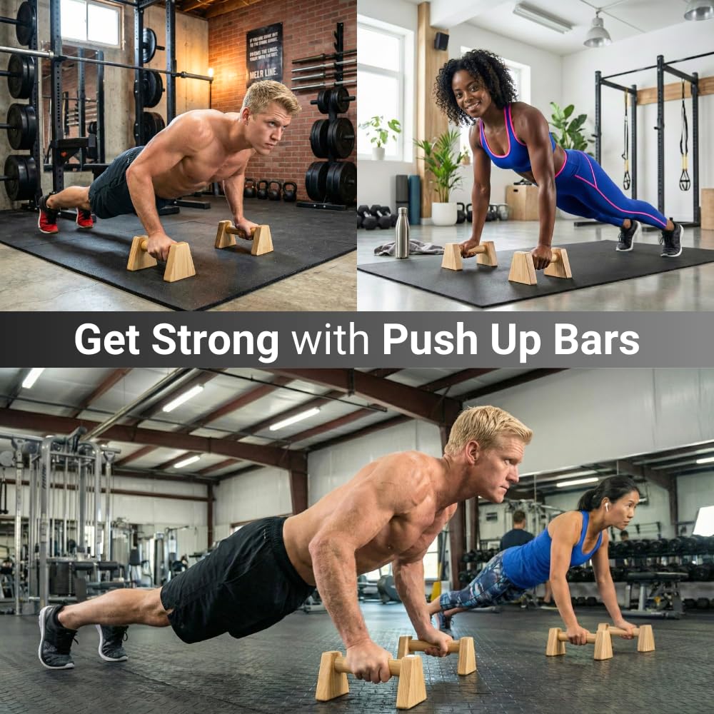 NUPARA FITNESS Wooden Push Up Bars - Calisthenics Equipment for Core and Upper Body Strength Training and Exercise | Push Up Handles | Pushup Bars | Parallettes