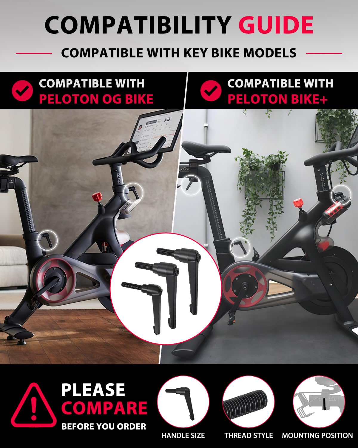 TCVG 3 Pack Metal L-Handle Adjustment Lever Set Compatible with Peloton Bike and Bike+ Seat and Handlebar Adjustment, Includes Screws and Grip
