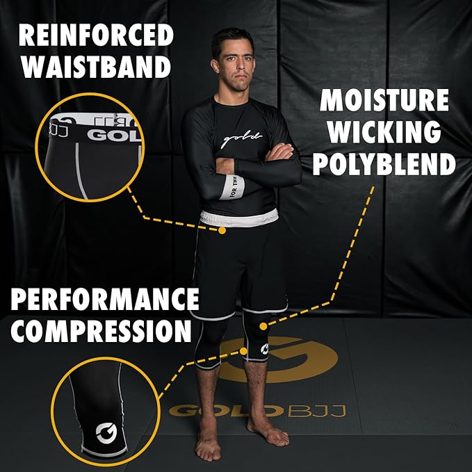 Gold BJJ Jiu Jitsu Spats - Base Layer for Gi and No-Gi Grappling - Martial Arts Pants