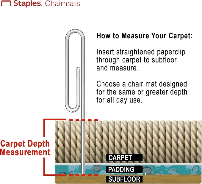 Staples Office Chair Mat, Clear Floor Mats with Lip, Medium-Pile Carpets, Extended Under-Desk Coverage, 45" x 53'' Inch, Smooth Glide