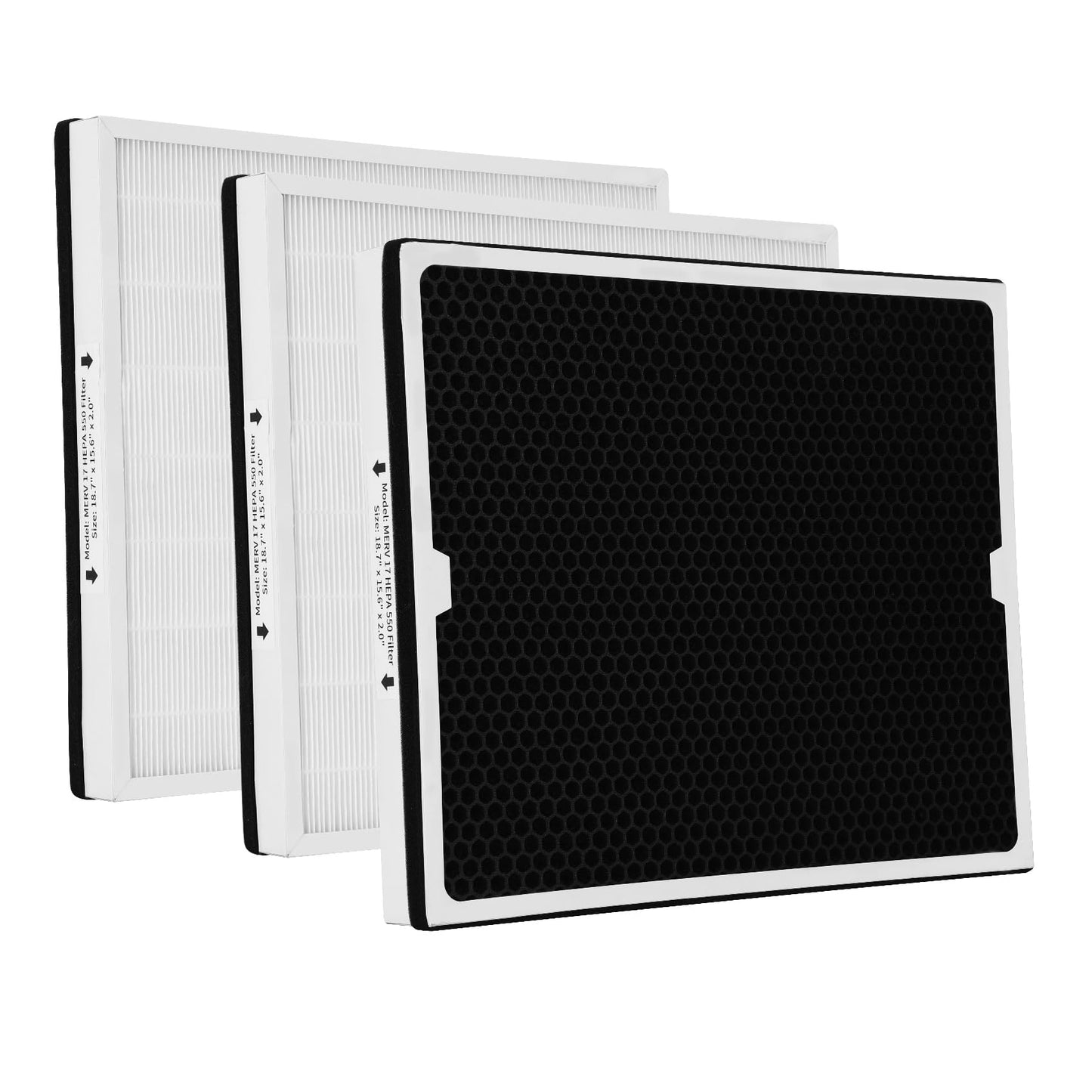 NURATIT 550 HEPA & Activated Carbon Filter Compatible with CADPXS Shield 550 HEPA Air Scrubber, Shield 550 MERV-17 Standard Pleat 18.7x15.6x2, Shield 550 Filter, 2-in-1 Filter Replacement 3 Packs