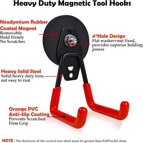 EDSRDUX Heavy Duty Magnetic Hooks - Strong Anti-Slip Rubber Coated Utility Hooks for Tools & Garage (Medium - 2 Pack)