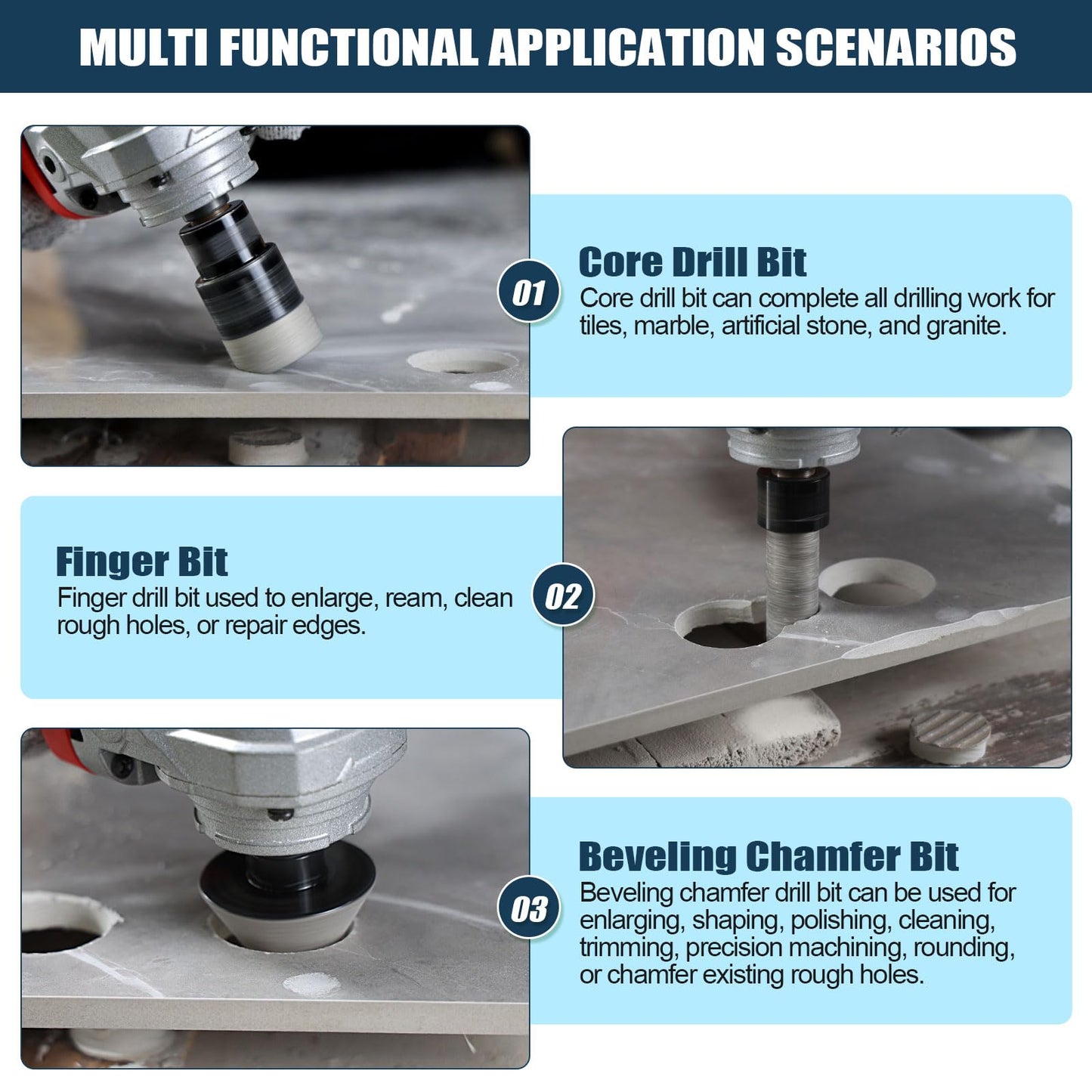 13 PCS Diamond Hole Saw Kit Tile Drill Bits, Diamond Core Drill Bits Set 6/8/10/19/25/35/51/75/100mm+50mm Chamfer Saw +20mm Finger Bit+SDS Adapter Porcelain Hollow Drill Hole Saw for Ceramic, Granite