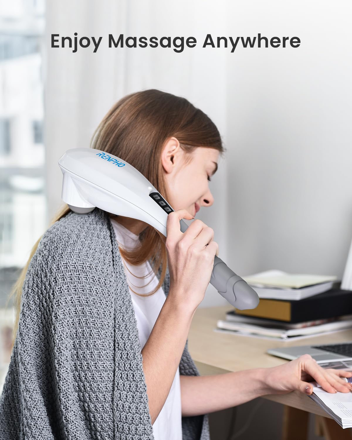 RENPHO Rechargeable Handheld Back Massager with 5 Adjustable Speeds & Modes, Fathers Day Dad Gifts, Cordless Electric Neck Massage Tool for Muscle Relief, Tailored Intensity for Shoulder, Leg, Calf
