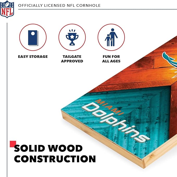 NFL Football 2' x 4' Regulation Size Solid Wood Cornhole Set with Direct Print HD Team Graphics Great Gift for Any Football Fan! Bean Bag Toss Family Outdoor Game