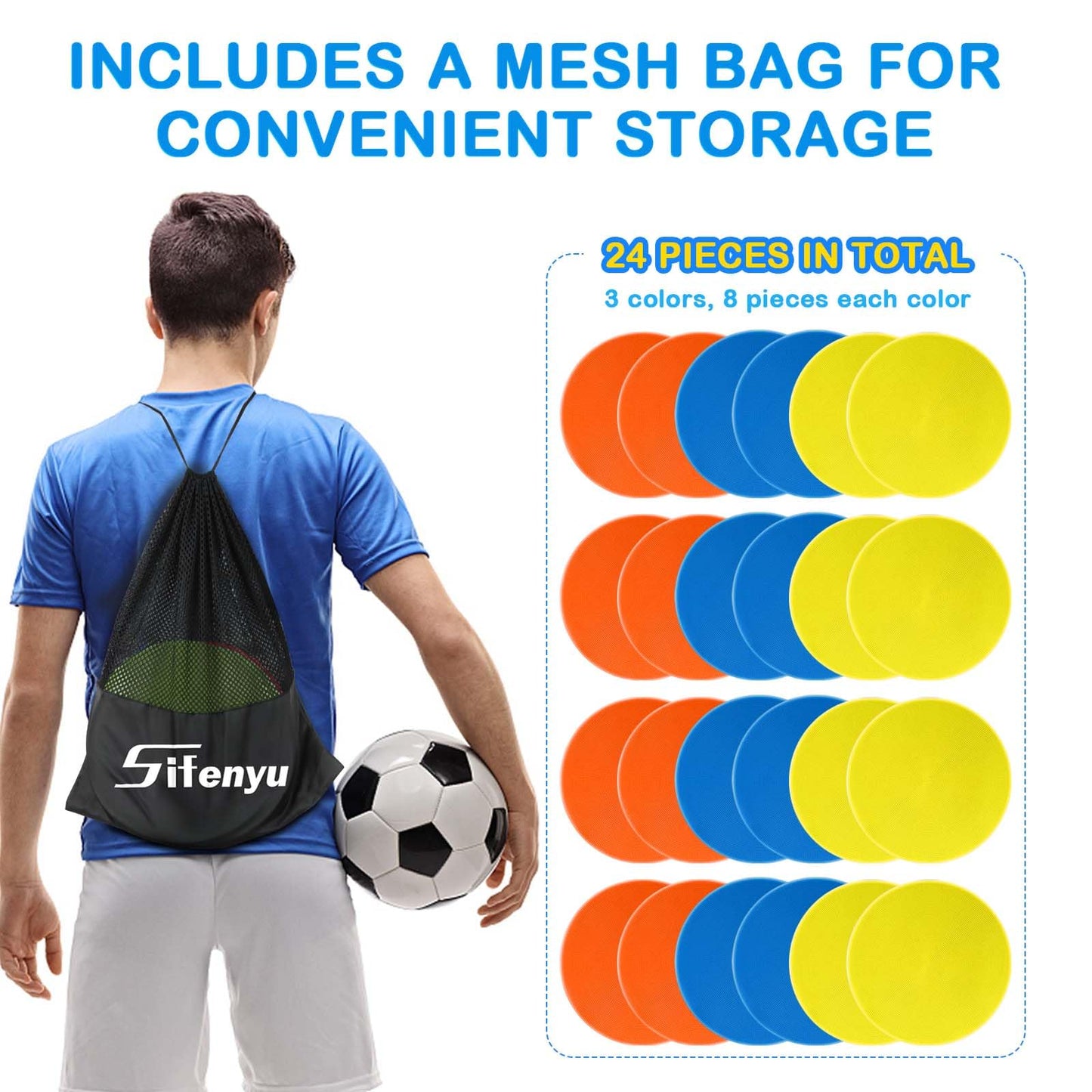 SIFENYU Poly Spot Markers Rubber Floor Dots 9 inch 24 Pcs Flat Cones Non-Slip Agility Markers Poly Spots for Gym Soccer Basketball Sports Speed Agility Training, Classroom Activities, Exercise Drills