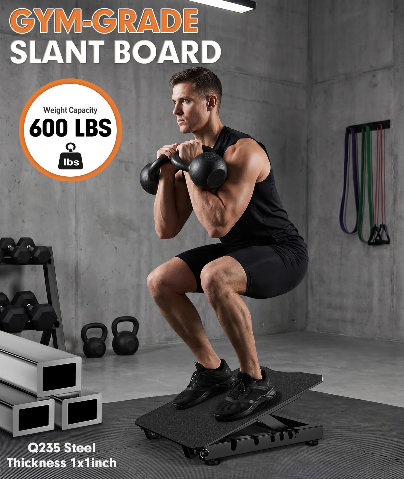 OYY Steel Slant Board for Calf Stretching, 600lbs Capacity Incline Board with Full-Surface High-Grip Tape, 5-Level Adjustable Squat Wedge for Plantar Fasciitis, Home Gym & Physical Therapy