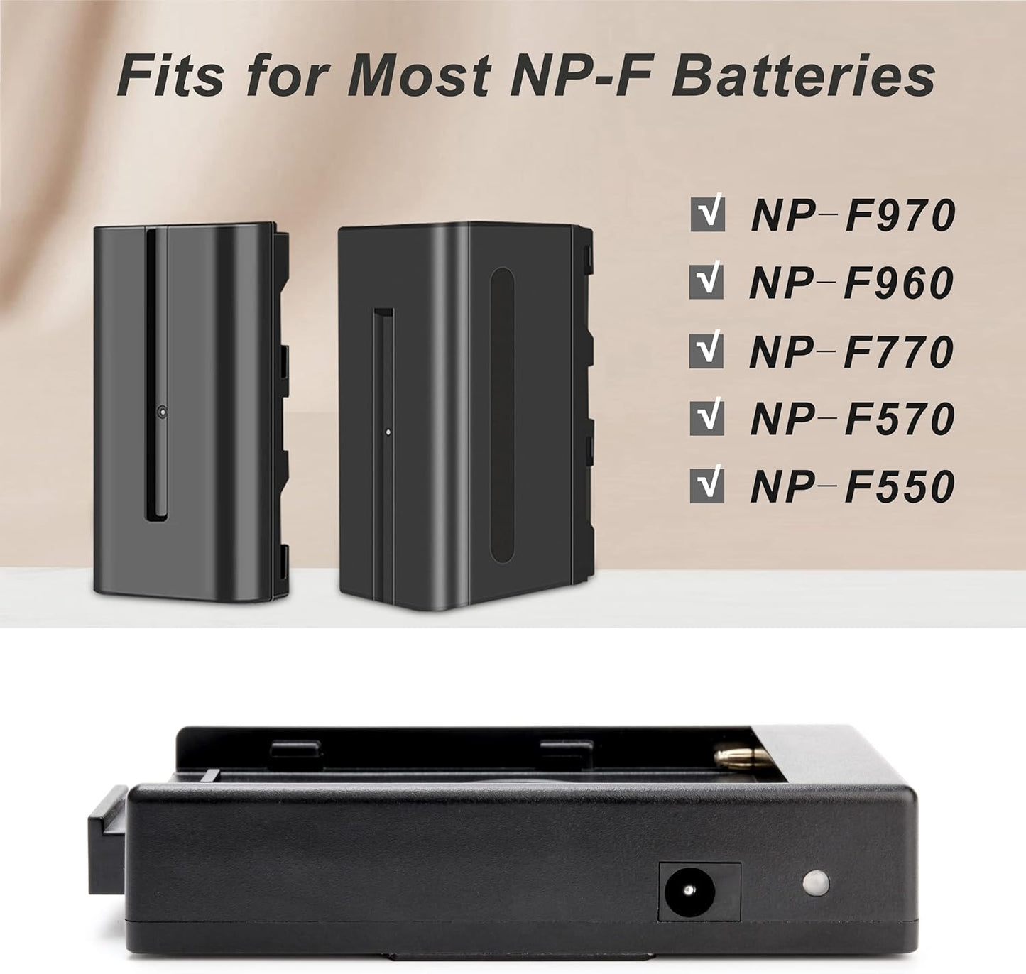 KOERTACOO 7.4V Monitor,1/4" NP-F970 F960 F770 F570 F550 NP-F Battery Adapter Plate with Two DC Output to Power DSLR