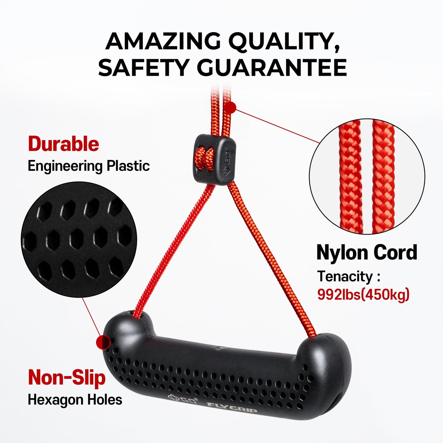 GD Fly Grip Pull Up Handles for Neutral Grip & LAT Pull Down Attachments – Perfect Grips for T-bar Row, D Handle Cable Attachment, Gym Equipment (Red Grip(Black Strap))