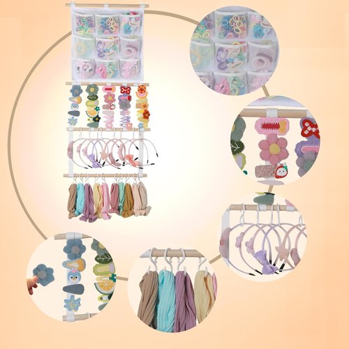 LEHSGY Headband Holder Hair Bows Organizer for Girls, Large Capacity Bow Holder, Pre-Assembled Hair Accessories Wall Hanging Organizer for Toddler Baby Girl Nursery Room Décor