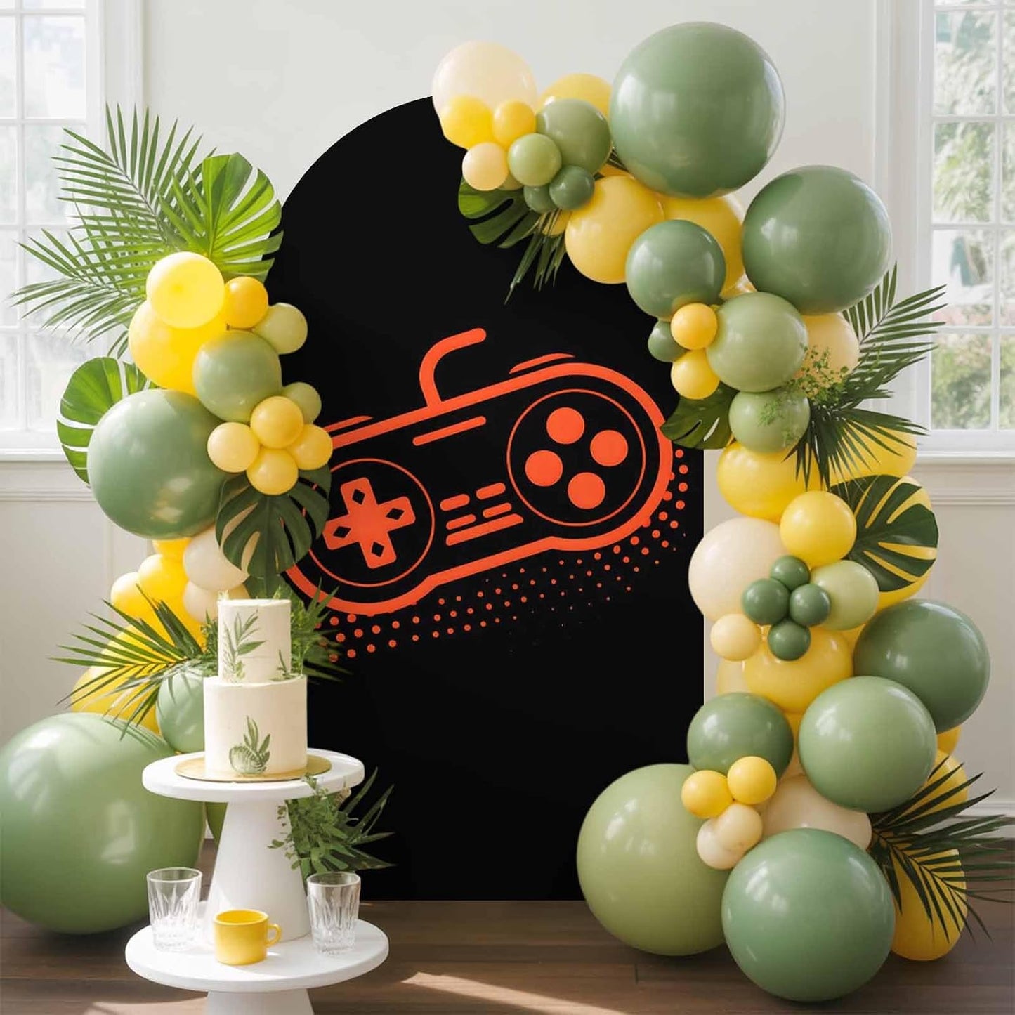 BaqwedCoSz 6.6 Game Theme Arch Backdrop Cover FT Red Game Controller Stretchy Elastic Arch Stand Covers Spandex Arched