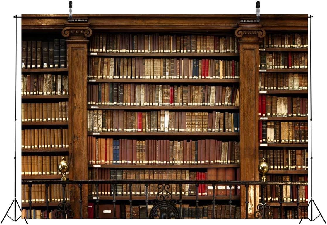 BELECO 7x5ft Fabric Vintage Wooden Bookshelf Backdrop Books Antique Bookcase Old Library Phtography Backdrop for Party