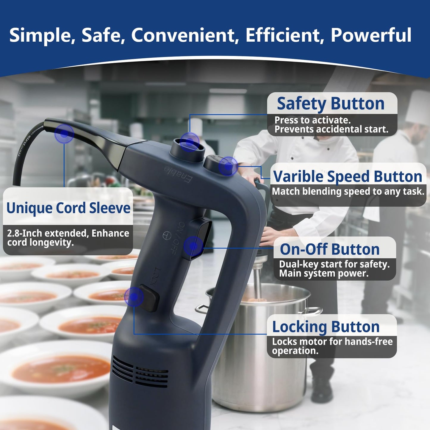 VONCI 500W Commercial Immersion Blender Handheld, 20" 304 Removable Shaft, Heavy Duty Stick Blender with Variable Speed 6000-20000RPM, Long Hand Mixer for Professional Kitchen Use.