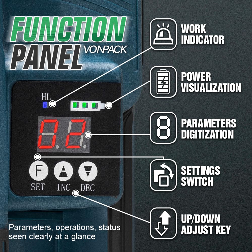VONPACK V2 Electric Handheld Strapping Tool with 4000mah Battery and LED Digital Display,0.5"-0.63"(13-16mm) PP PET Automatic Strapping Packing Machine Tensioner for Banding Pallet Box Carton Wood
