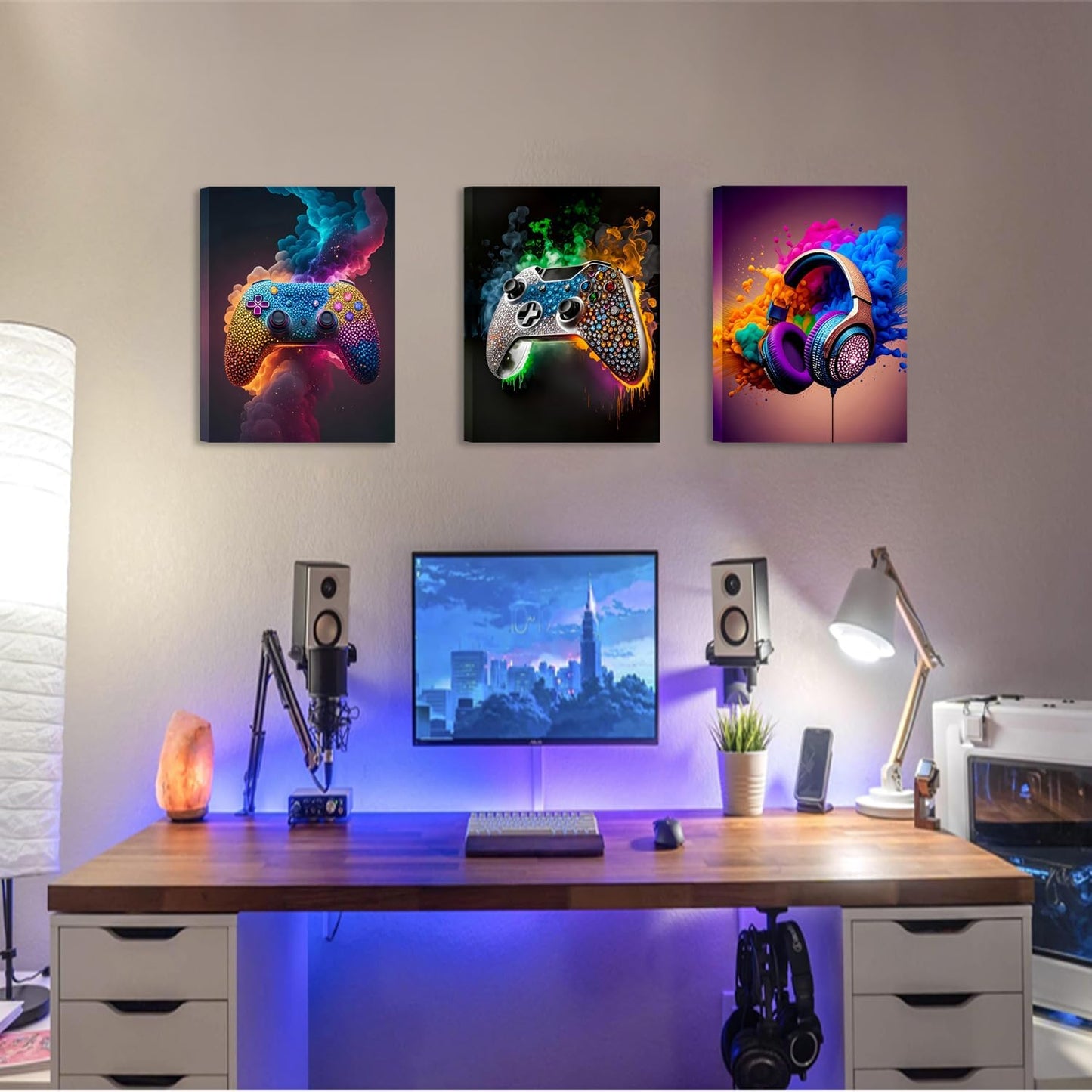 SEHSUVC Gaming Room Canvas Wall Art - Set of 3 Framed Game Posters for Boys' Bedrooms | 12x16 In