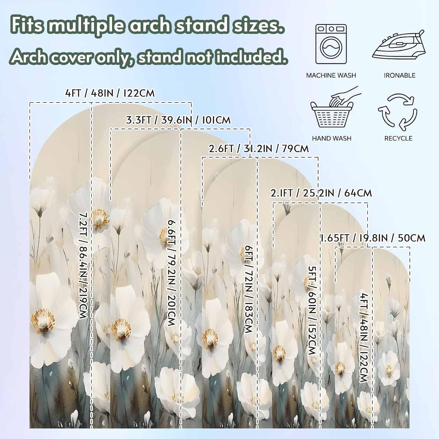 Jnbasdffb 6 Spring Floral Wedding Arch Cover, Stretchy Spandex Arch Backdrop Stand Covers FT, White Flowers Modern Oil