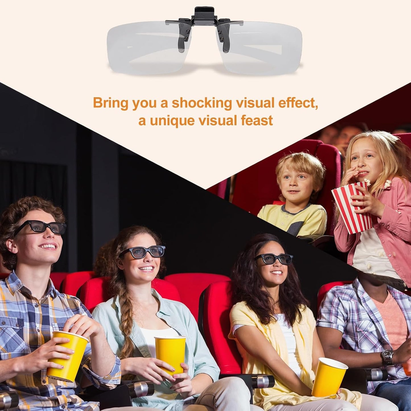 3D 3D MECCANIXITY Polarized Clip-on Glasses, Passive Circular Viewing Glasses Frame for Anaglyph Movies Theater Games