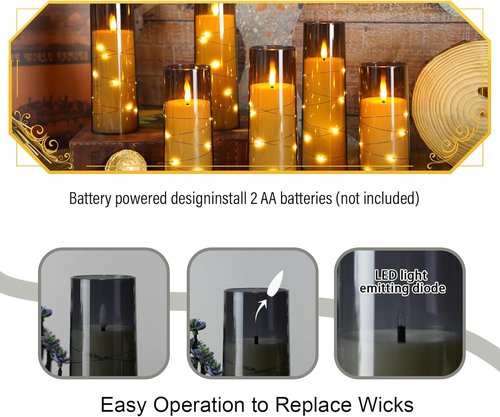 Eebuss Flameless Candles - Battery Operated LED Pillar Candles with Timer & Remote Control | Set of 7 Grey
