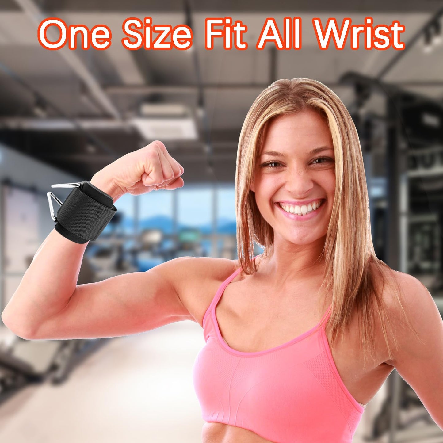 Anemeeoke 2Pack Wrist Cuffs for Cable Machine, Adjustable Neoprene Padding, One Size Fit All, Fitness Wrist Straps for Men Women, Black