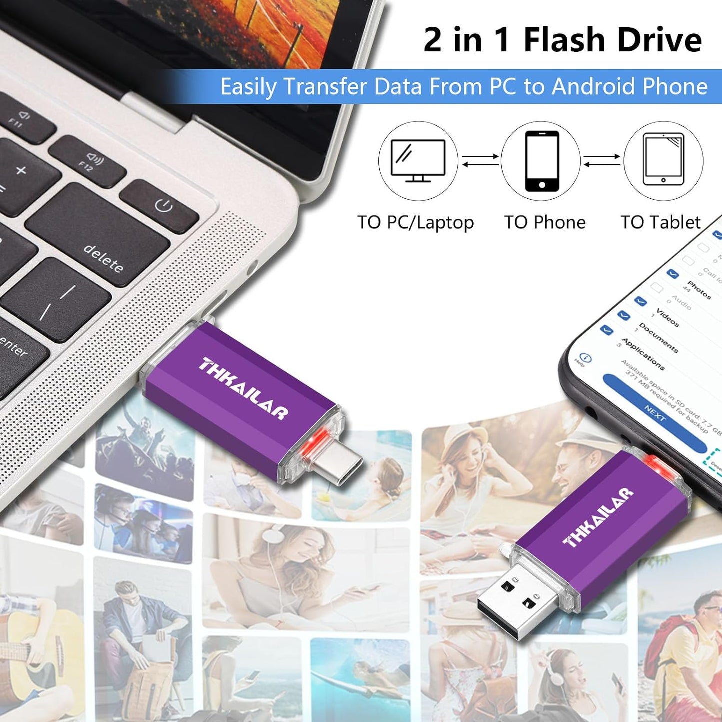 THKAILAR 128GB 2 Pack, 2 1 15/16/17,Android,Mac,PC, USB Flash Drive in USB C & USB A Thumb Drive, Stick for iPhone Plug