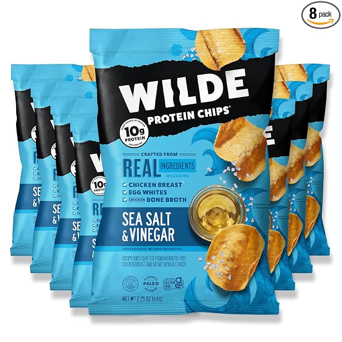 Sea Salt and Vinegar Protein Chips by Wilde Chips, Thin and Crispy, High Protein, Keto Friendly, Made with Real Ingredients, 2.25oz Bag (8 Pack)…