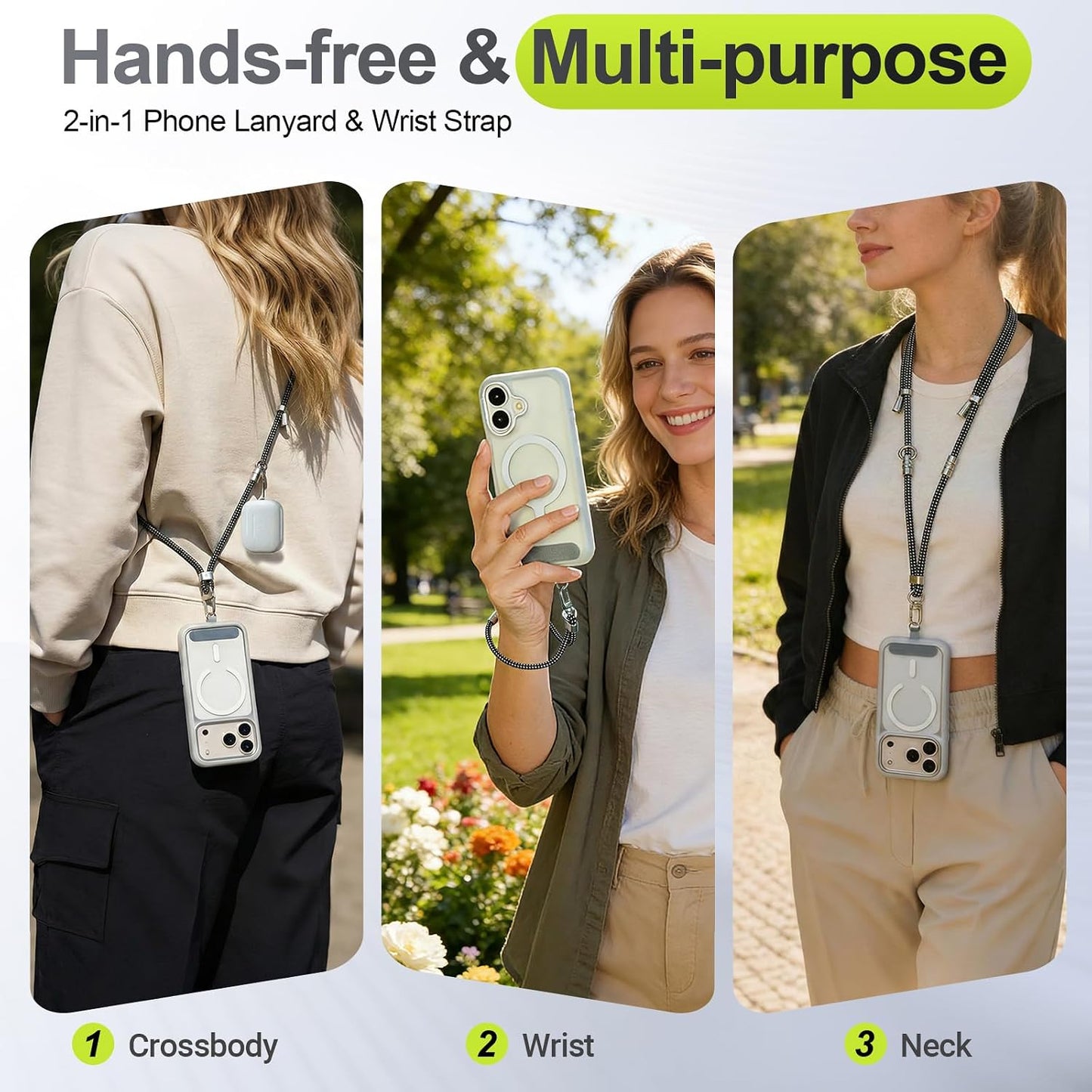 3 1 Phone Lanyard & Phone Wrist Strap, in Adjustable Anti Theft Phone Strap for Cell Phone Lanyard, Convertible