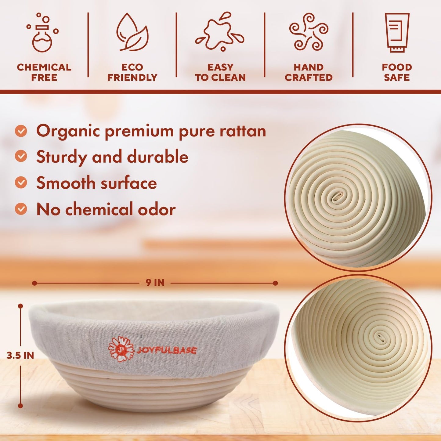 Banneton Bread Proofing Basket Set - 9-Inch Round Artisan Sourdough Baking Kit with Tools & Liners