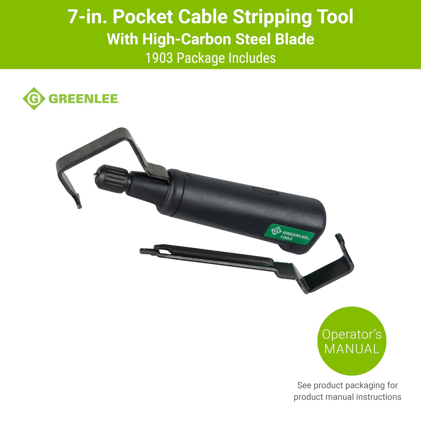 Greenlee 1903 7" Pocket Cable Stripping Tool with High-Carbon Steel Blade, 8 AWG - 1250 Kcmil
