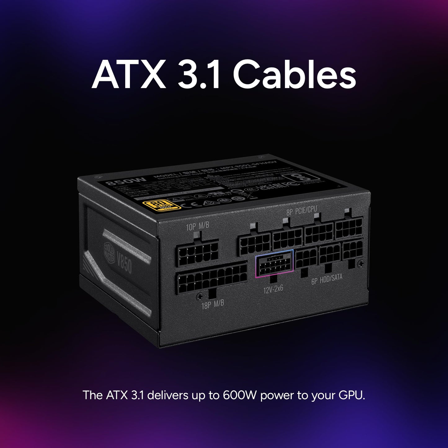 Cooler Master V850 SFX Gold 850W Small Form Factor PSU ITX SFF Power Supply, Fully Modular, 80 Plus & Cybenetics Gold Certified, ATX 3.1, PCIe 5.1 Ready, 90° 12VHPWR Cable, 10-Year Warranty, Black