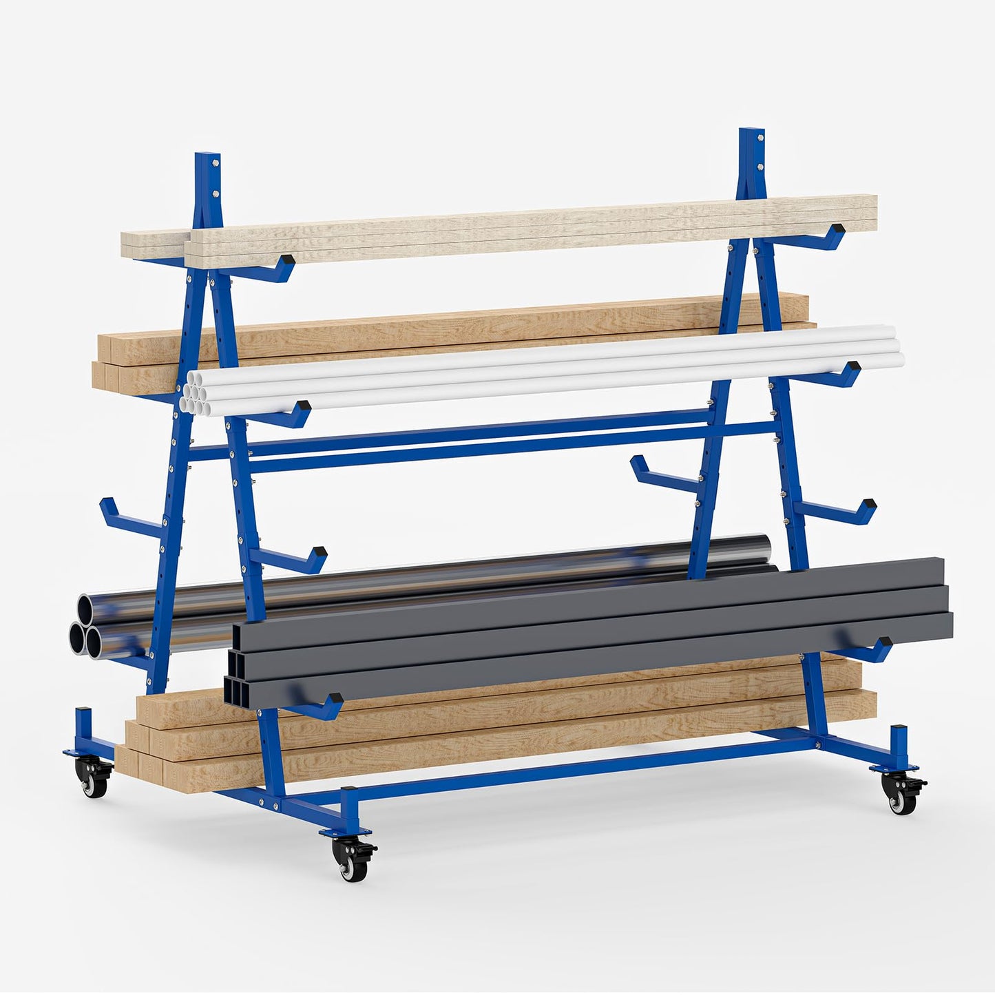 tonchean Lumber Storage Rack with Wheels 5 Tier Cantilever Racking for Storage Heavy Duty Conduit Rack Horizontal Storage Rack Pipe Rack Holds up to 1000lbs, 55.9" D x 46.2" W x 54.3" H