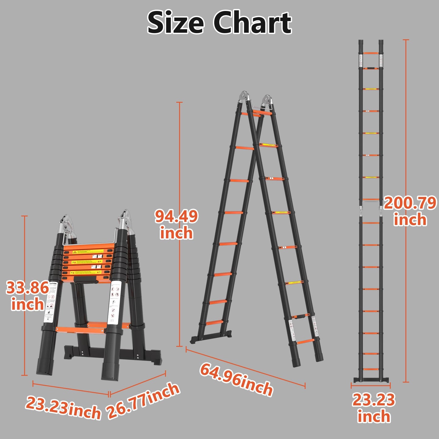 16.5FT A-Frame Aluminum Telescopic Extension Ladder, 330lbs Capacity Adjustable Retractable Extendable Compact Telescope Ladder with Non-Slip Feet for House Roof Travel Trailers RV