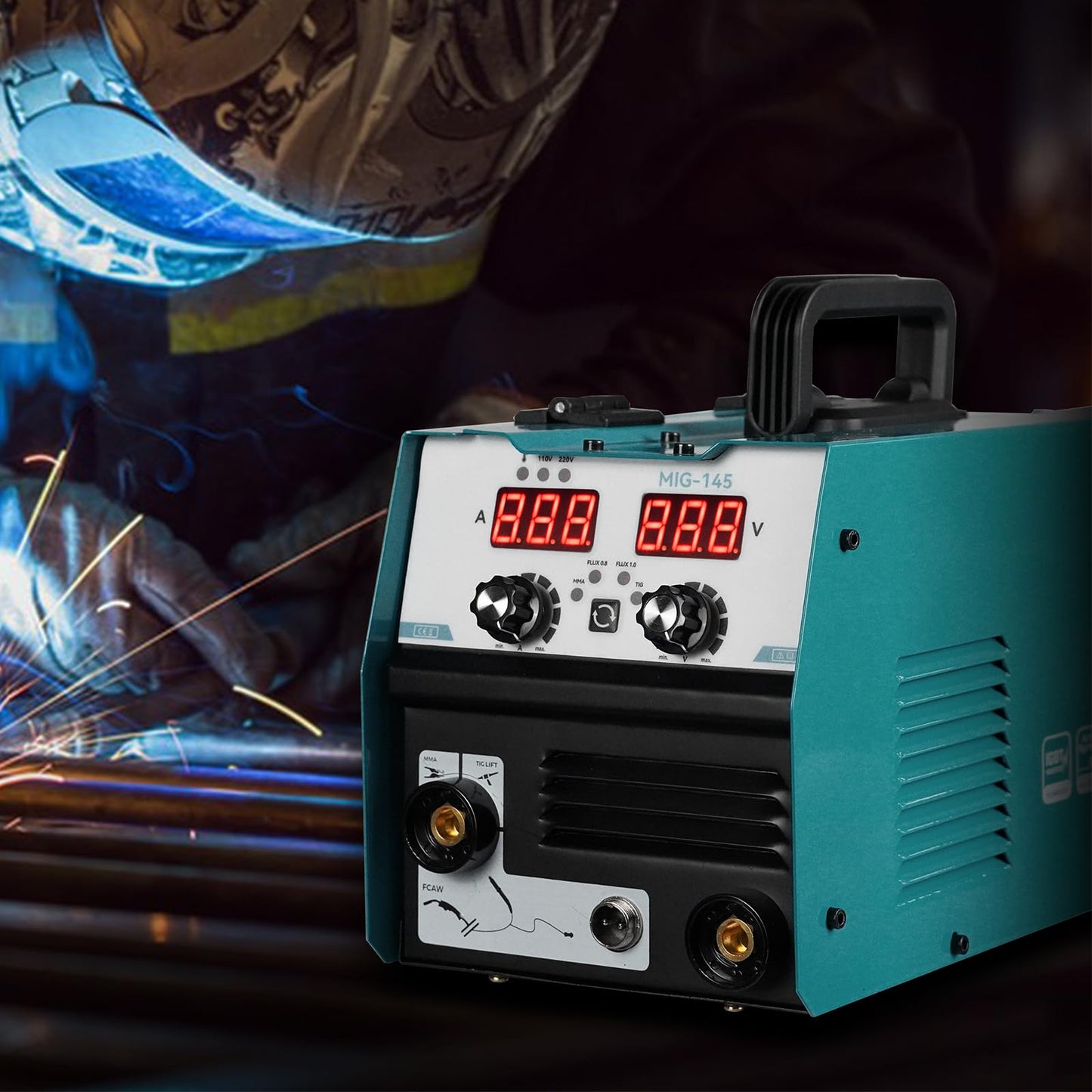 50 Amp Pilot Arc Plasma Cutter with Built-In Air Compressor, 110V/220V Dual HF High Frequency Portable Cutting Machine for Auto Body Repair, Home Workshop & DIY Projects