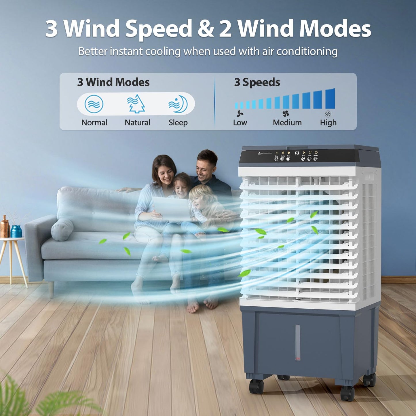 Evaporative Air Cooler with 4 Ice Box, 1800 CFM Portable Air Cooling Fan with 5.3 Gallon Water Tank, 120°Oscillation, Remote, 12H Timer, Removable Cooler Tower Fan with 3 Speeds for Bedroom Office