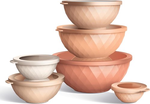 COOK WITH COLOR Mixing Bowls Set - 12-Piece Microwave Safe Nesting Bowls with Lids, Orange Diamond