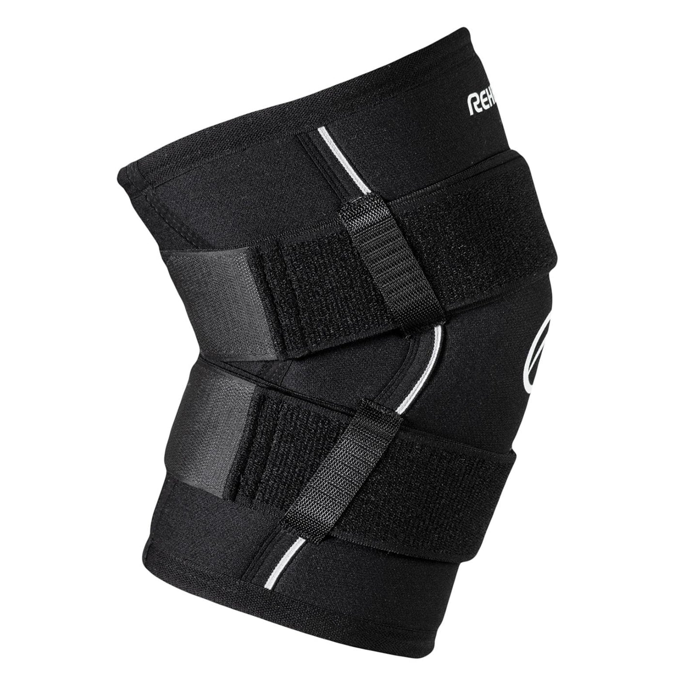 Rehband X-RX Knee Support with Straps, 1 piece, strong knee sleeve 7mm neoprene for heavyweight workouts, weightlifting & strongman, Colour:Black, Size:Large