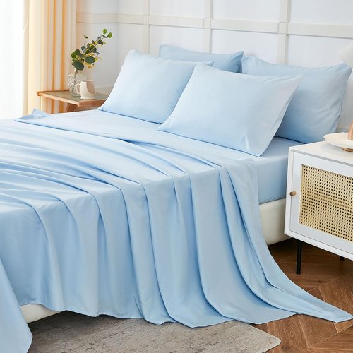 ILAVANDE Queen Sheets Set - Luxury 1800 Series Microfiber | Soft, Wrinkle-Free & Breathable - Baby Blue, 14" Deep Pocket