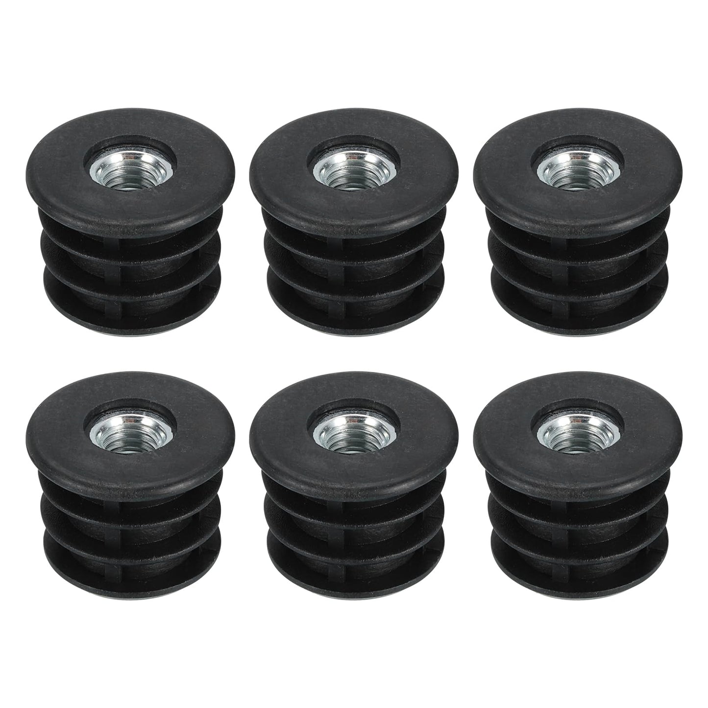 Uxcell 6-Pack Round Tube Inserts with M8 Thread, for 25mm/0.98" OD Tube, Black Plastic Plugs for Furniture Legs, Chair End Caps