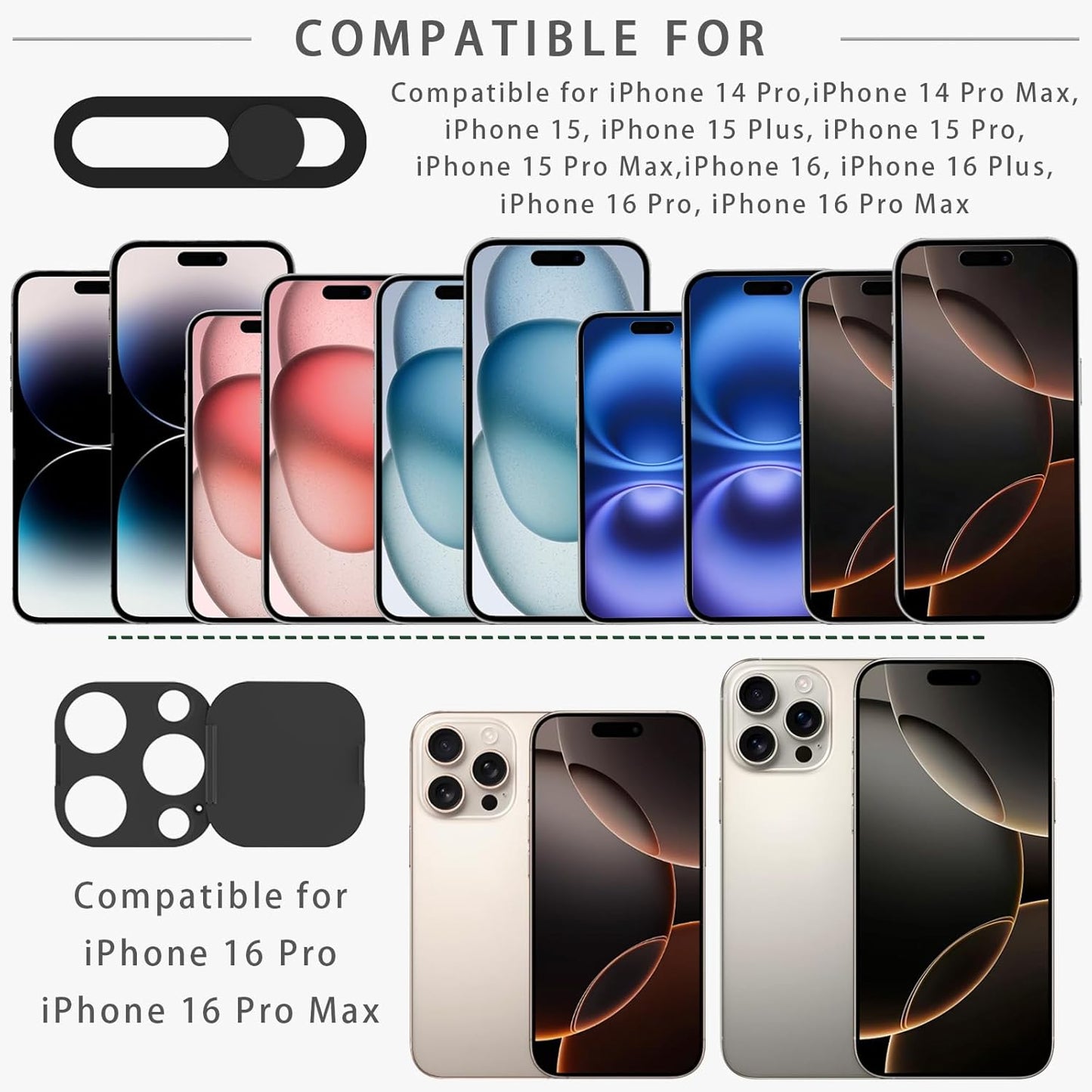 EYSOFT 16 16 Recognition2Pack Privacy Cover Compatible for iPhone Pro/iPhone Pro Max with Front Camera Cover,Protect