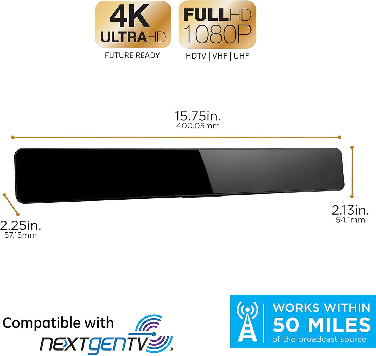 UltraPro 4K 1080P 47331 Amplified TV Antenna, Indoor Bar Design, Long Range, Supports HD Digital VHF UHF, Smart TV