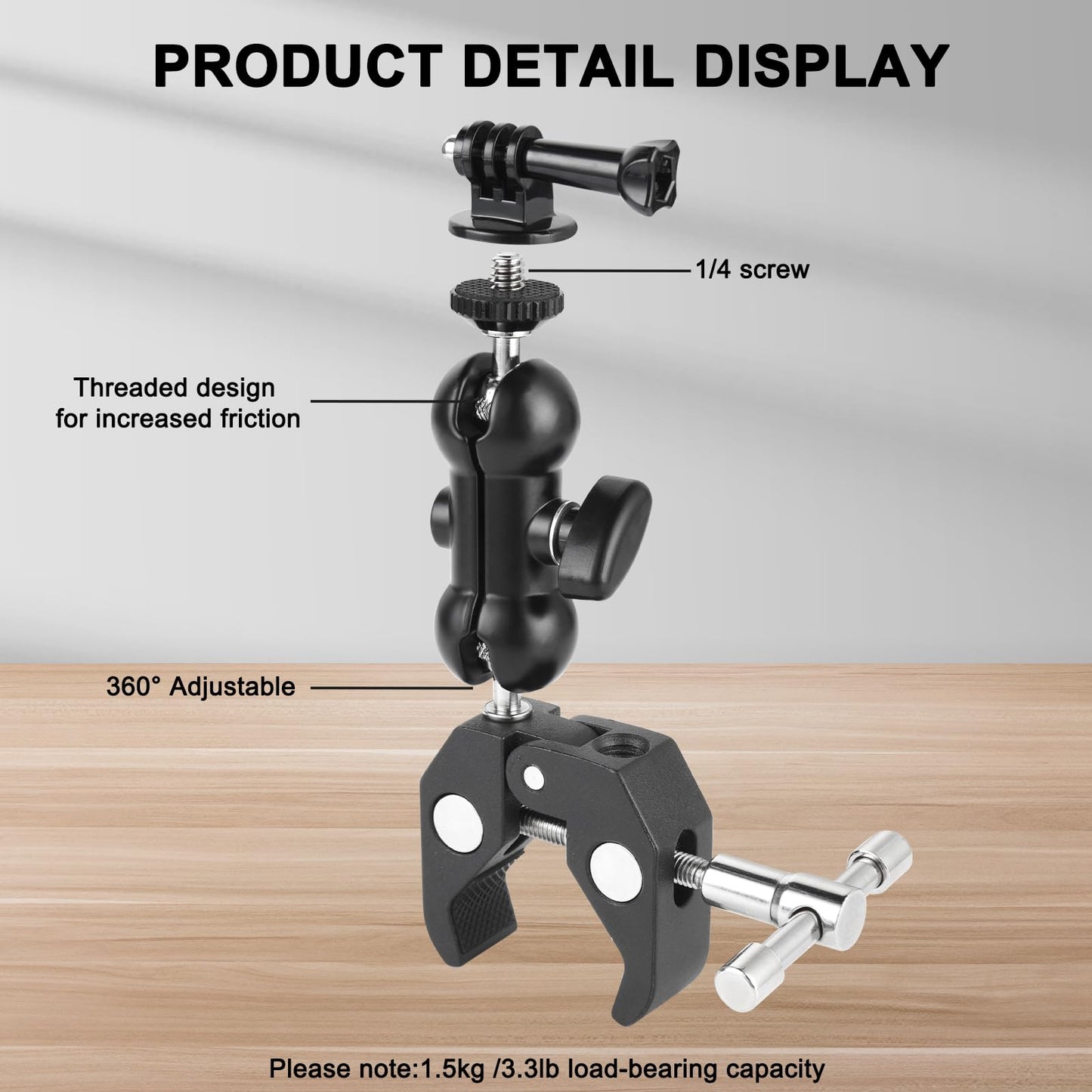 UTEBIT Super Clamp Camera Mount with 360° Ballhead Magic Arm, Super Clamp Mount with 1/4" and 3/8" Thread, Desk/Bike/Bicycle/Motorcycle/Handlebar for GoPro, Phone, Camera, Monitor, LED Light
